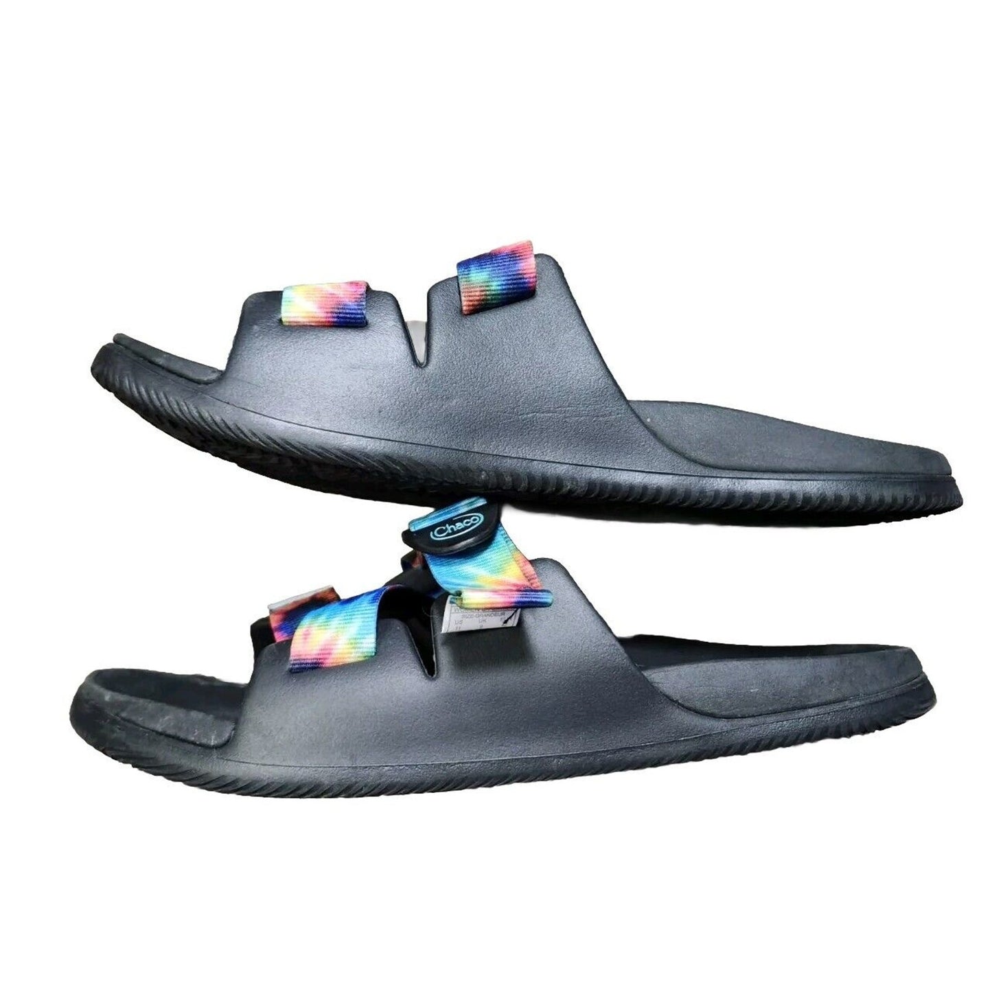 Chaco Sandals Womens 11 Black With Colorful Tie Dye Straps Adjustable Rainbow