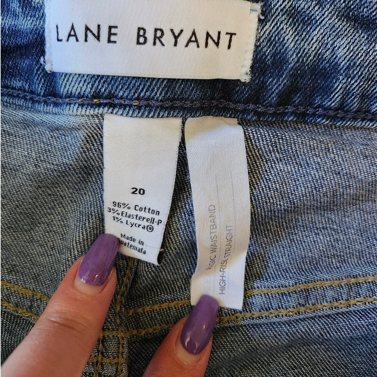 Lane Bryant High Rise Straight Jeans Plus Size 20 Blue Stretch Distressed