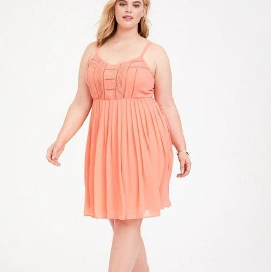 Torrid Skater Dress Plus Size 4X Orange Peach Chiffon Sleeveless Knee Length