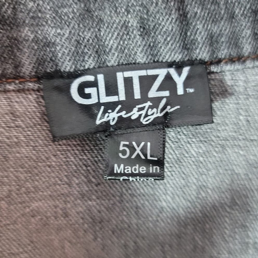 Glitzy Girlz Denim Jacket Gray Studded Distressed Plus Size 5XL