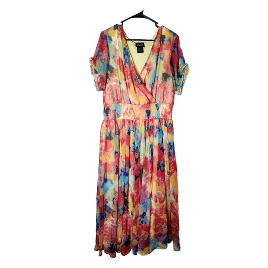 Ashro Midi Dress Plus Size 2X Tie Die Watercolor Colorful Short Sleeve