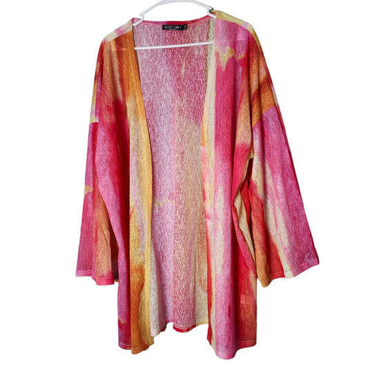 Glitzy Girlz Duster Kimono Plus Size 2X Yellow Pink Orange Trumpet Sleeve Open