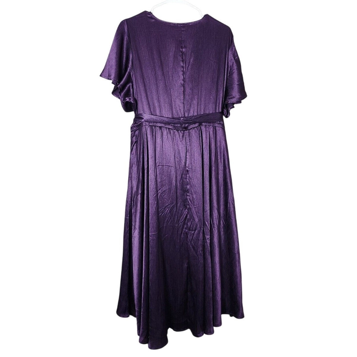 Torrid Wrap Midi Dress Plus Size 2X Purple Crinkle Shine Metallic Short Sleeve