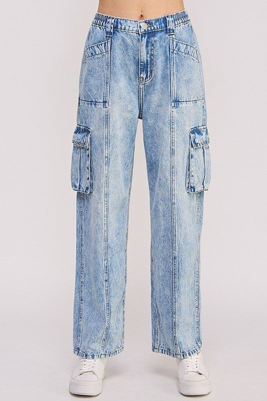 BAGGY DENIM CARGO ANKLE LENGTH JEANS