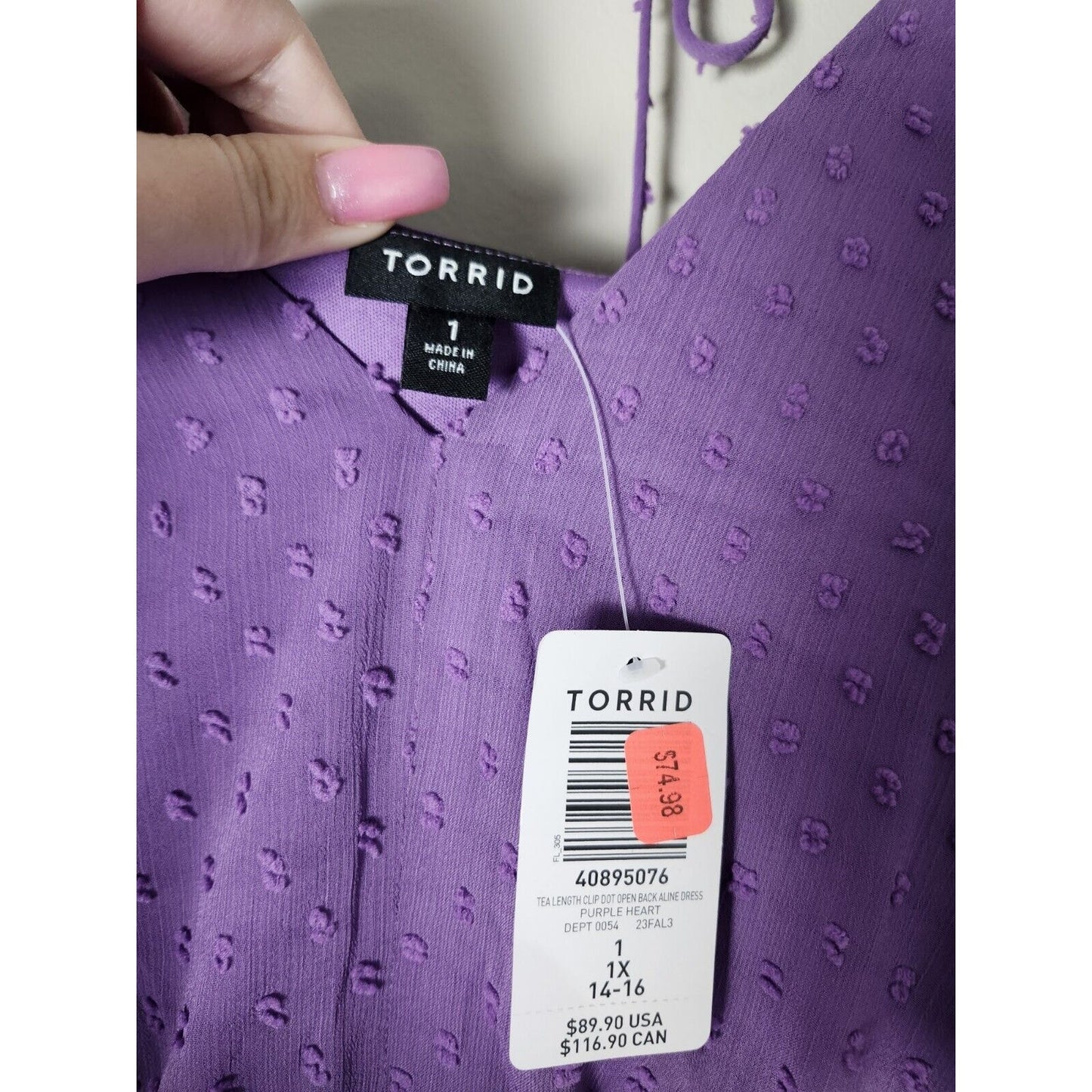 Torrid Midi Dress Plus Size 1X Tea Length Clip Dot Open Back A-Line Purple