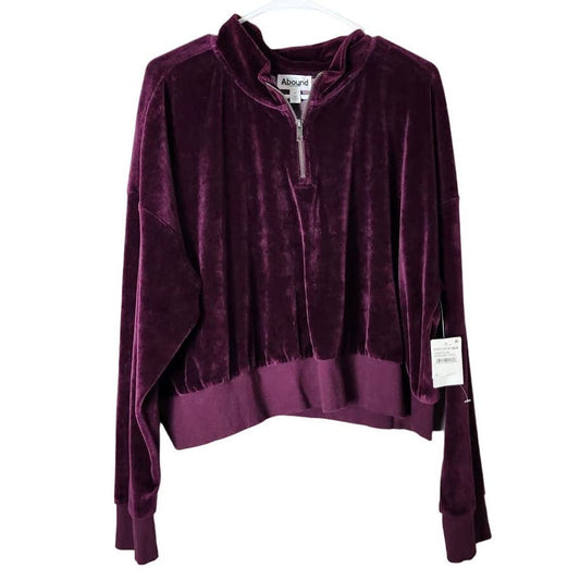 Abound Cropped Hoodie Sweatshirt 1/4 Zip Velour Purple Plus Size 3X NWT