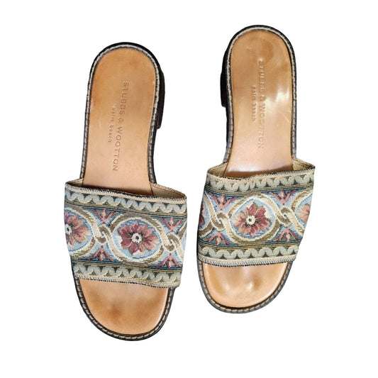 Stubbs & Wootton Slides Sandals Size 8.5 Tapestry Needlepoint Leather Flats