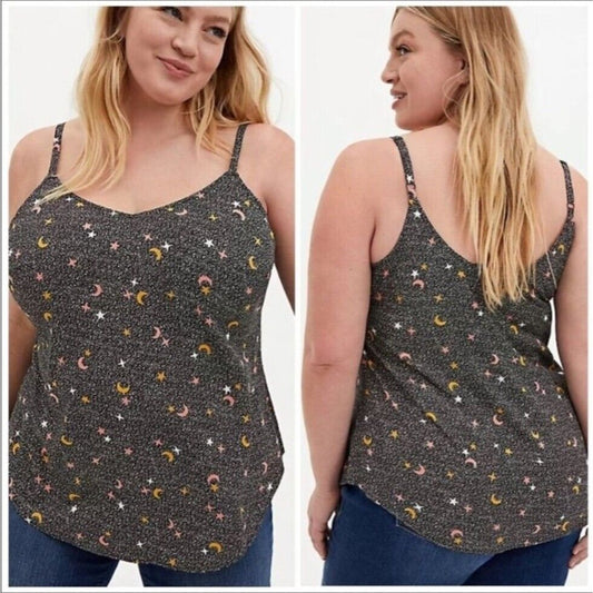 Torrid Cami Tank Top Plus Size 5X Gray Celestial Stars Moon Spaghetti Strap