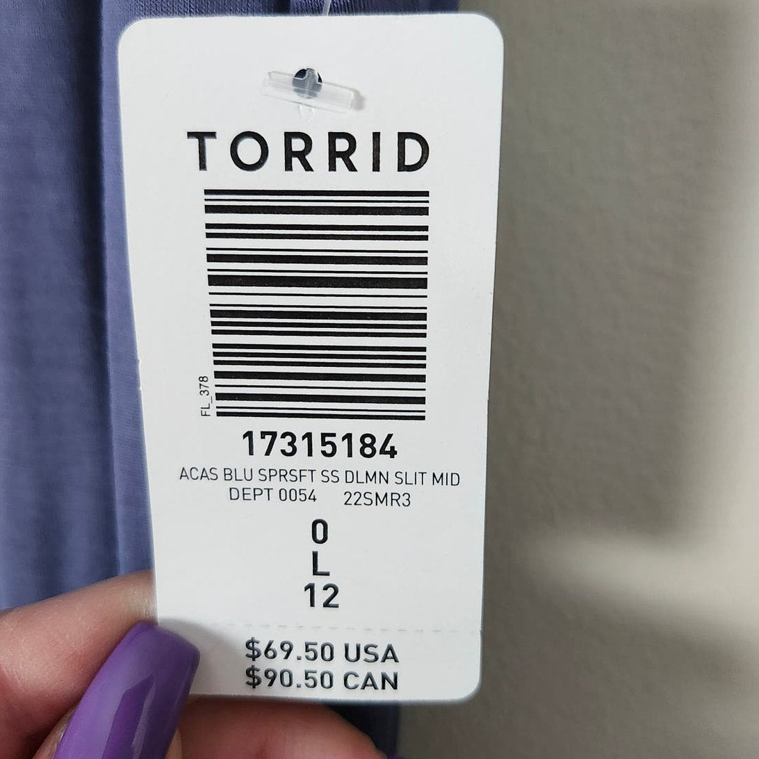 Torrid Super Soft Midi Dress Plus Size 0X Blue Stretchy Tie Waist Pockets NWT