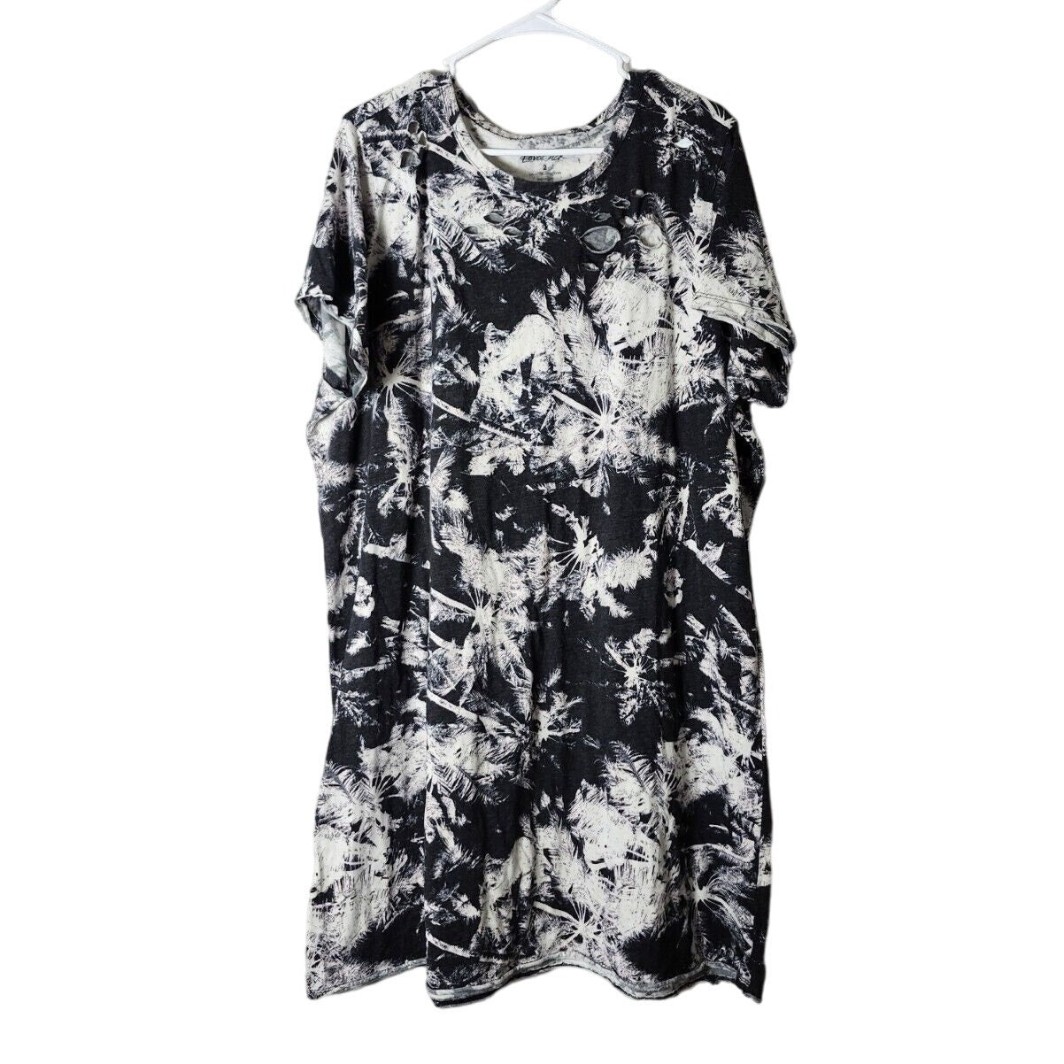 Torrid Lovesick T-Shirt Dress Plus Size 2X Palm Print Black & White Distressed