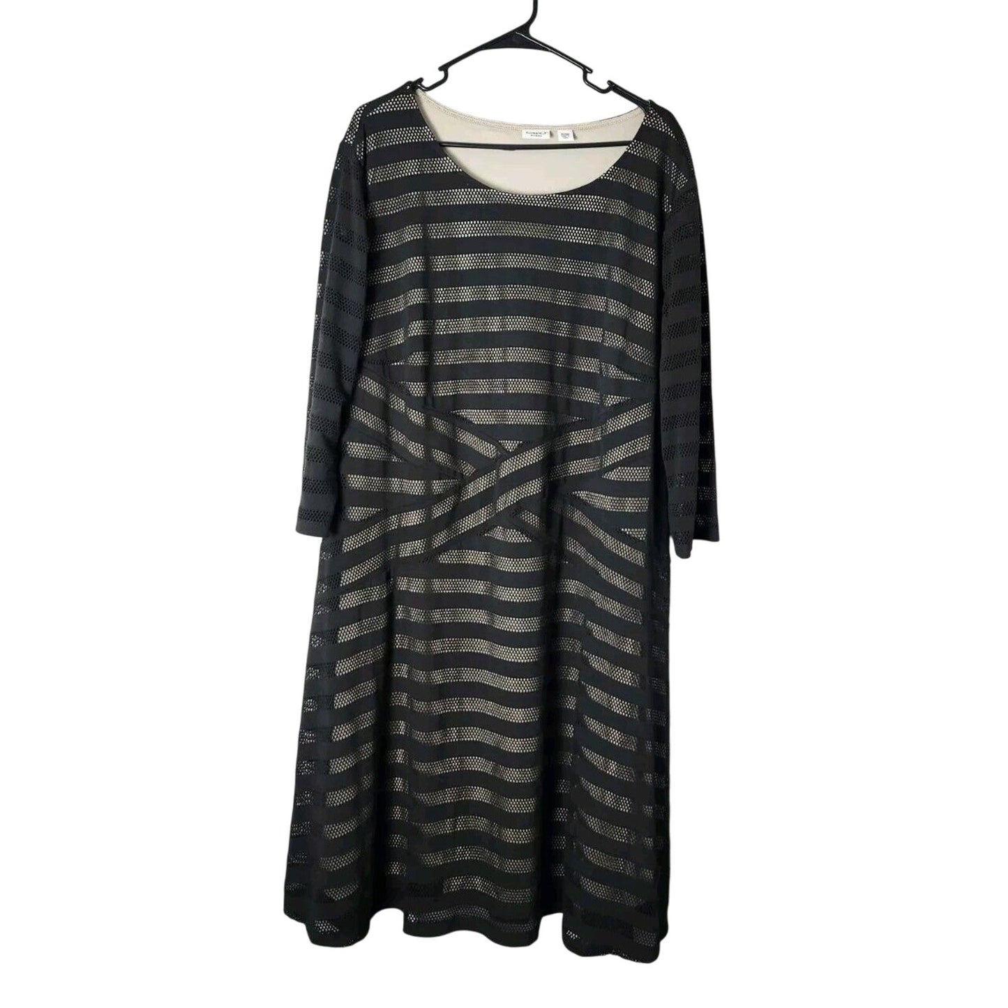 Cato’s Midi Dress Plus Size 22/24W Black Striped Mesh Lined Long Sleeve