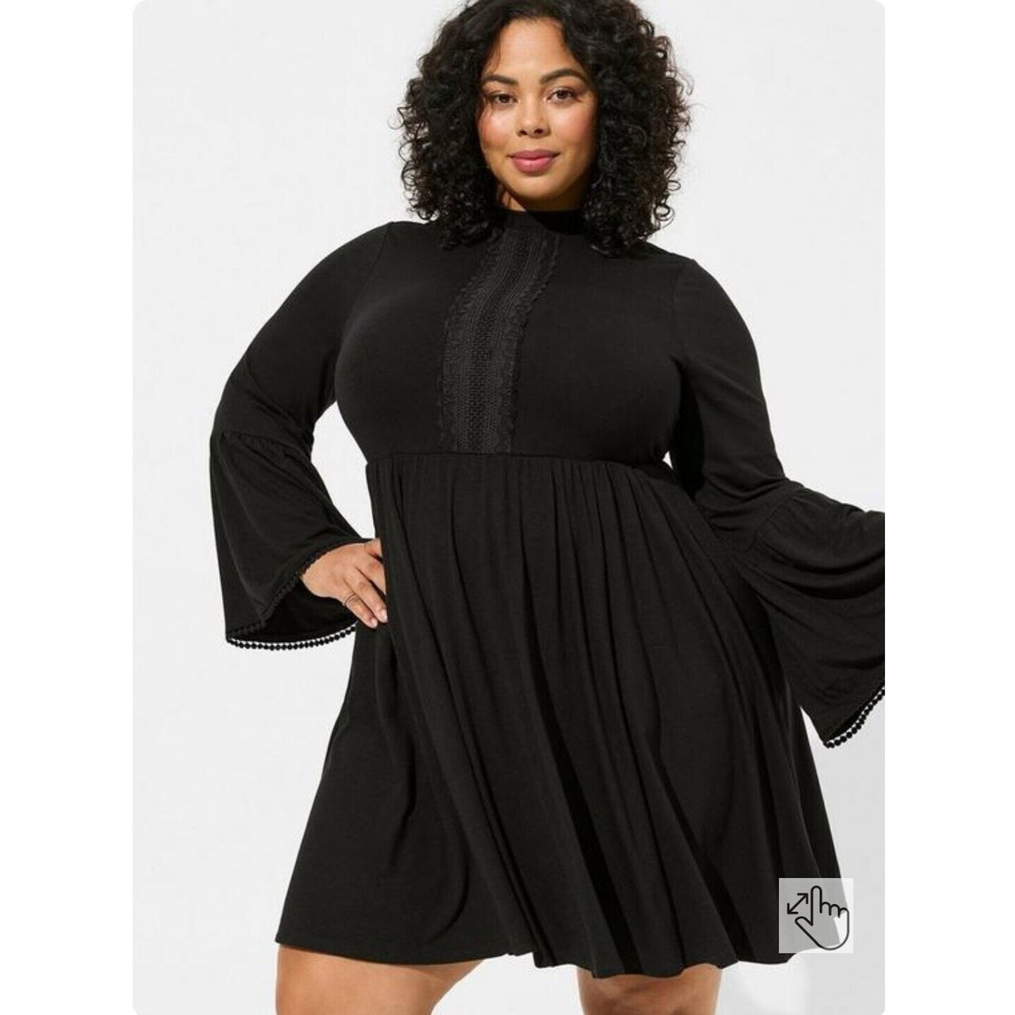 Torrid Mini Skater Dress Plus Size 0X Long Bell Sleeve Black Mock Neck