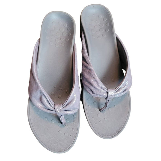 Vionic Arabella Wedge Platform Sandals Thong Slip On Metallic Gray Size 11