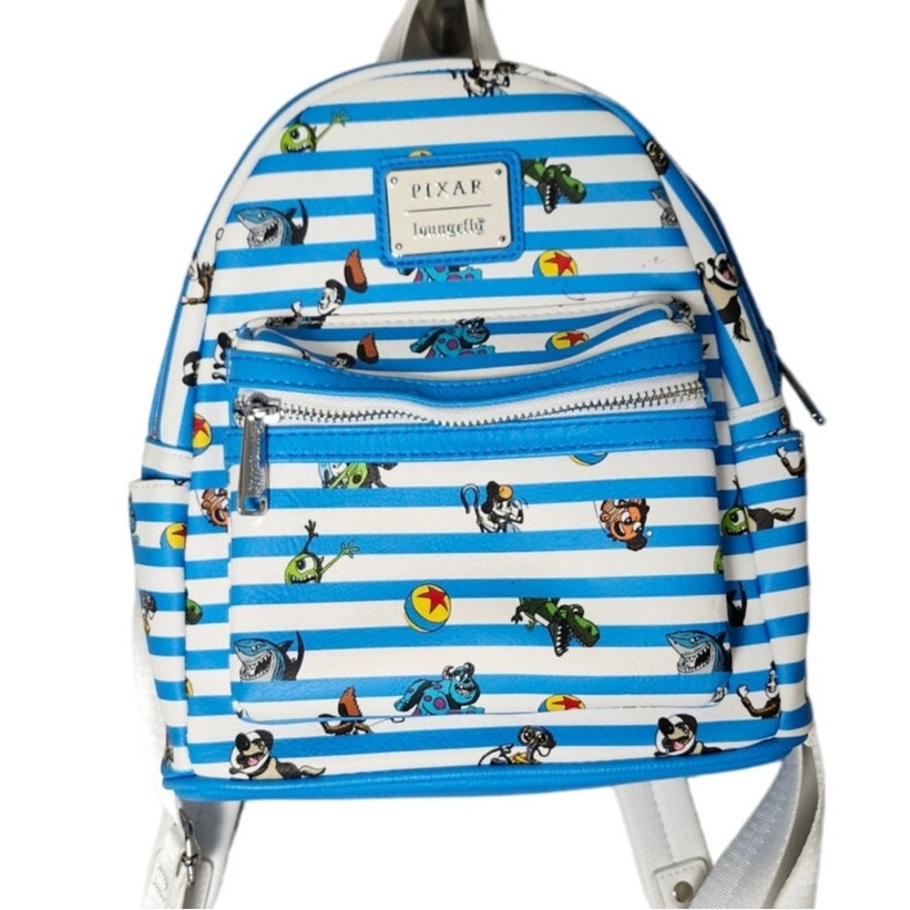 Loungefly Disney Pixar Mini Backpack & Wallet Blue White Striped