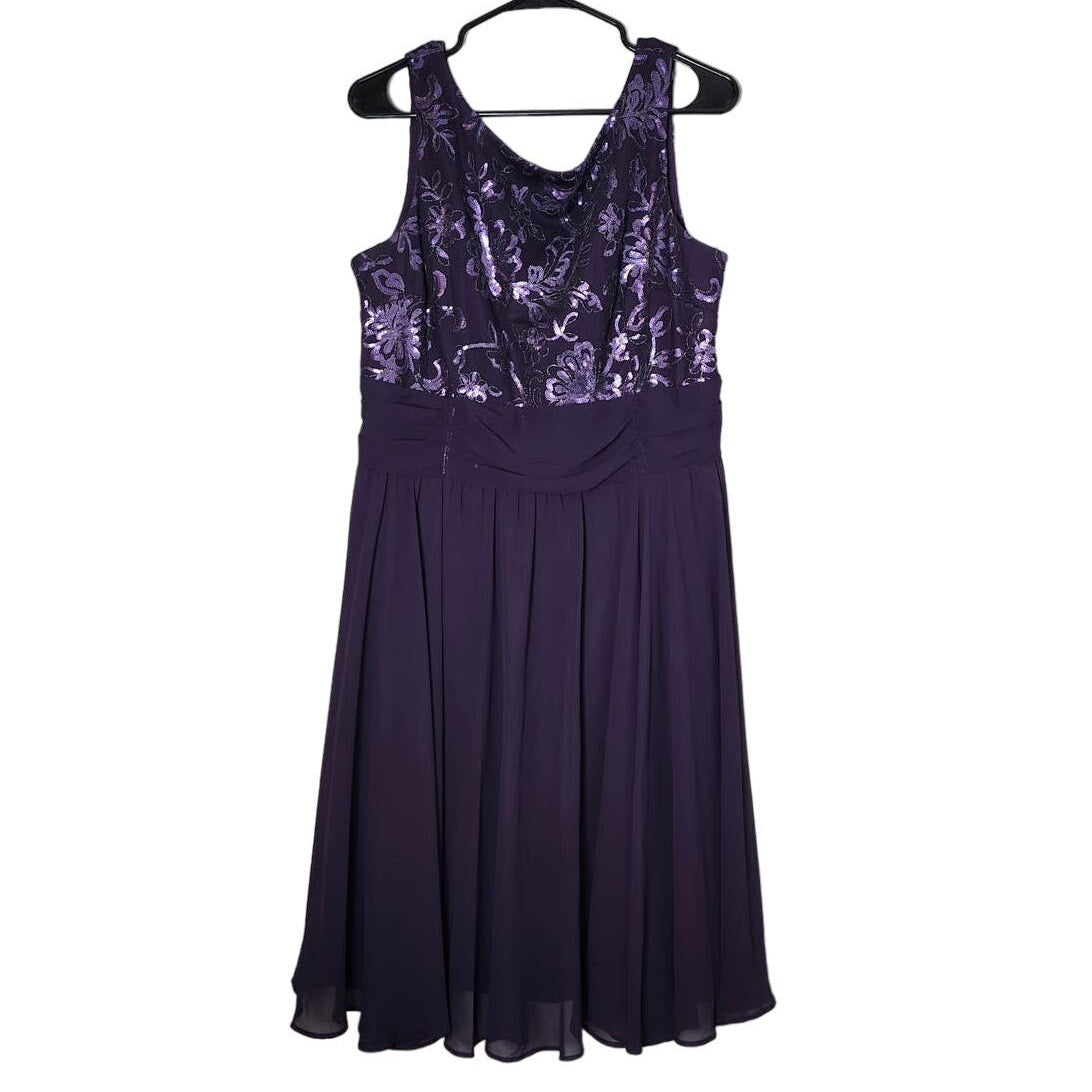 Perceptions Party Dress Plus Size 16 Fit and Flare Purple Sleeveless Beaded