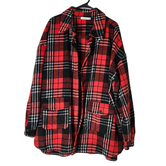 Chicsoul Shacket Plus Size 1XL/2XL Red Black Plaid Flannel Pockets