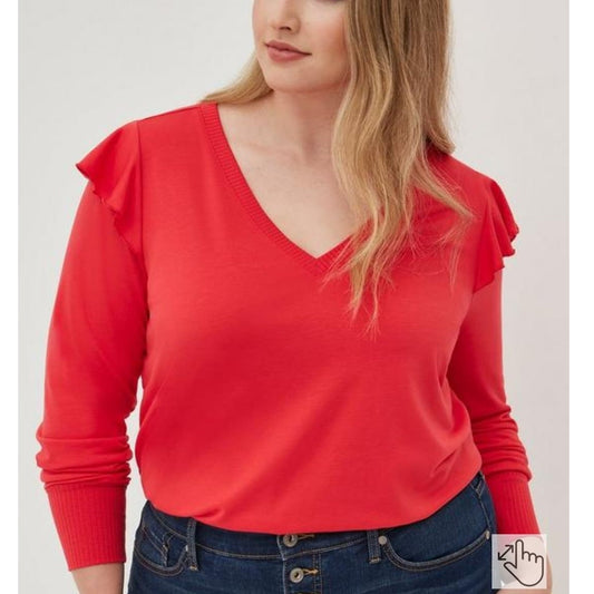 Torrid Sweatshirt V- Neck Ruffle Shoulder Red NWT Plus Size 5X