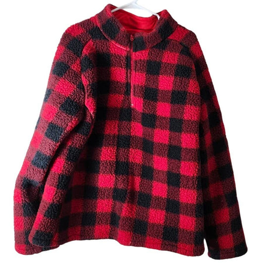 Seven Apparel Sherpa Fleece Sweater Plus Size 3X Buffalo Plaid Black Red 1/4 Zip