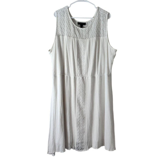 Lane Bryant Dress Plus Size 26/28 White Rayon Sleeveless Eyelet Crochet Lace