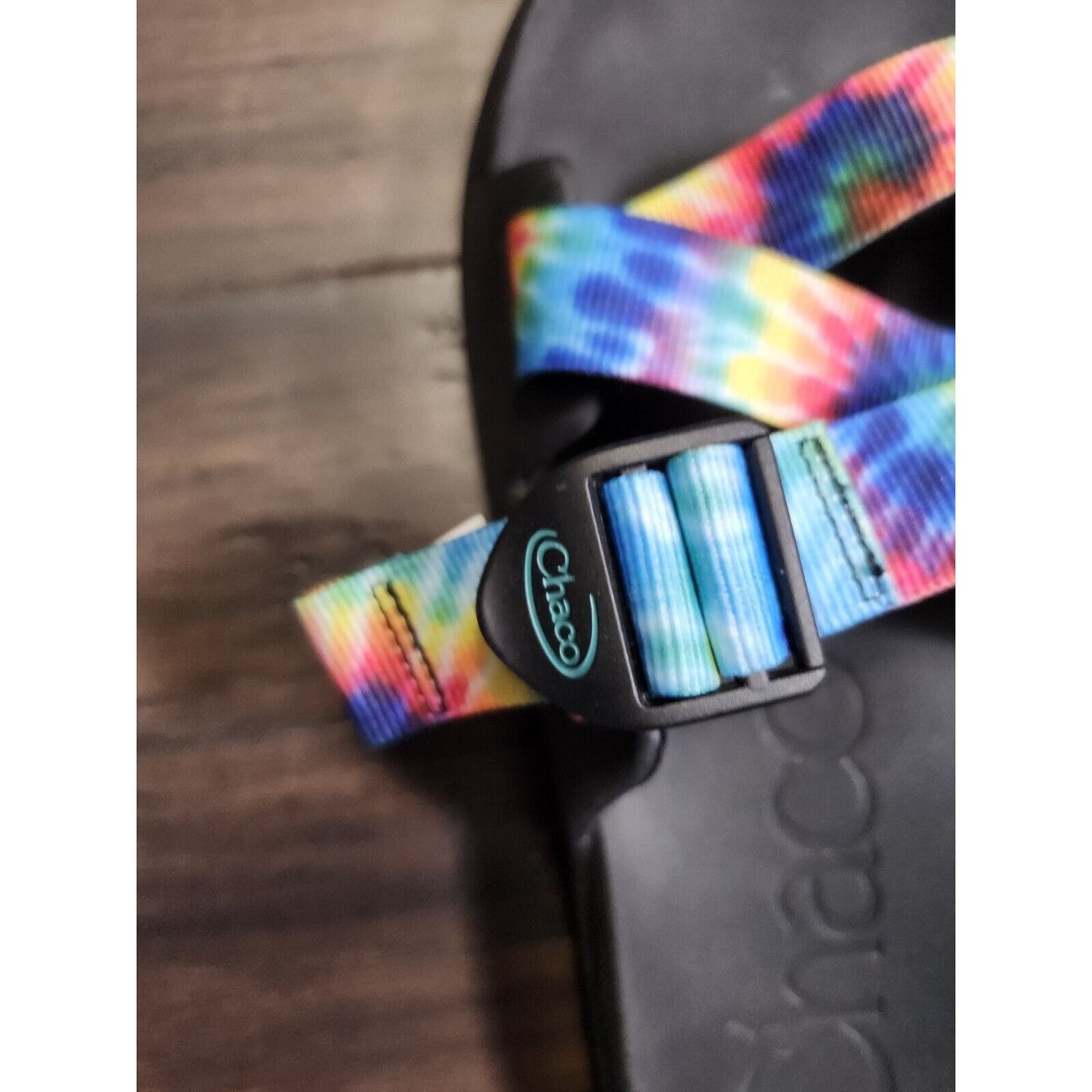 Chaco Sandals Womens 11 Black With Colorful Tie Dye Straps Adjustable Rainbow