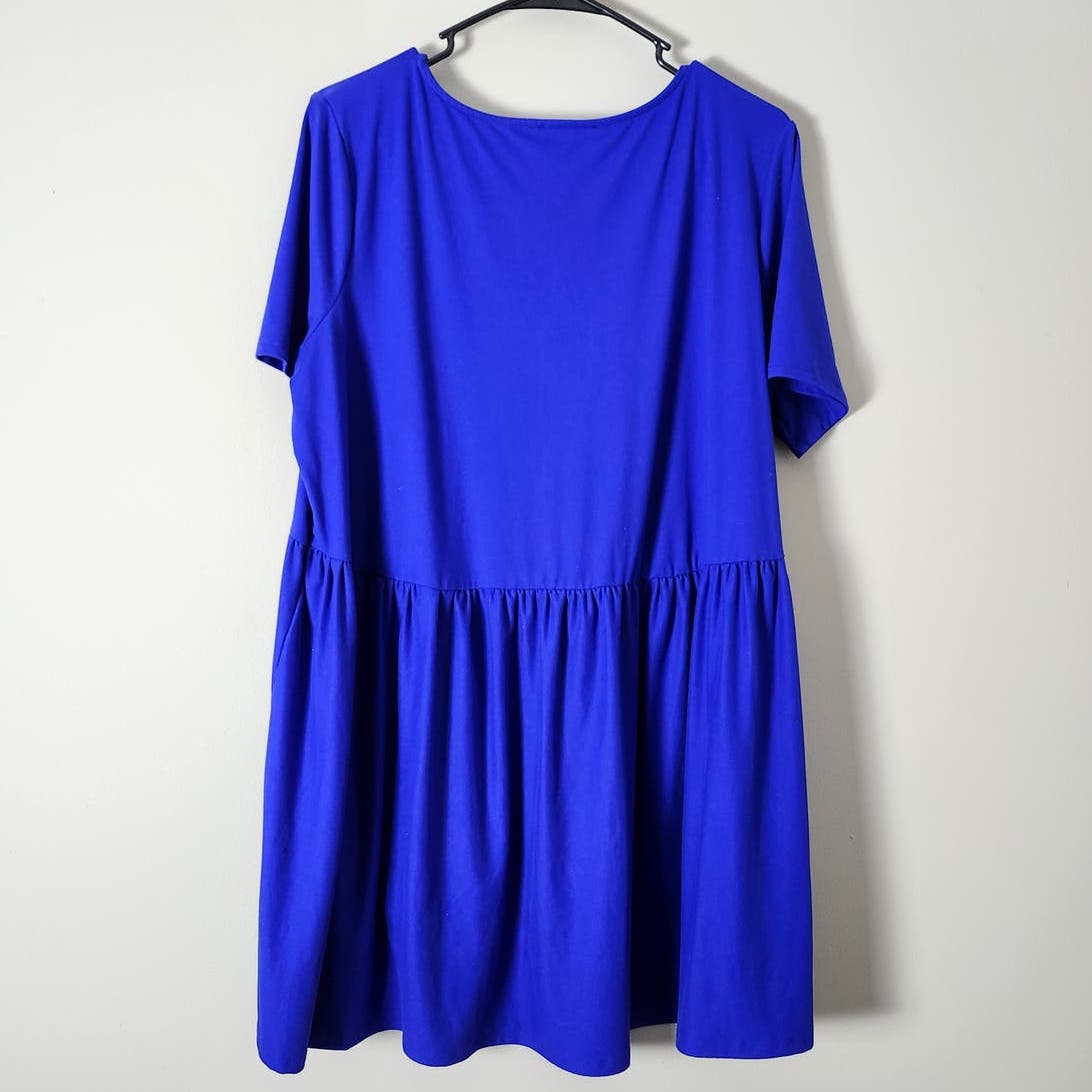 Zenana Babydoll Blouse Top Plus Size 1X Short Sleeve Empire Waist Royal Blue