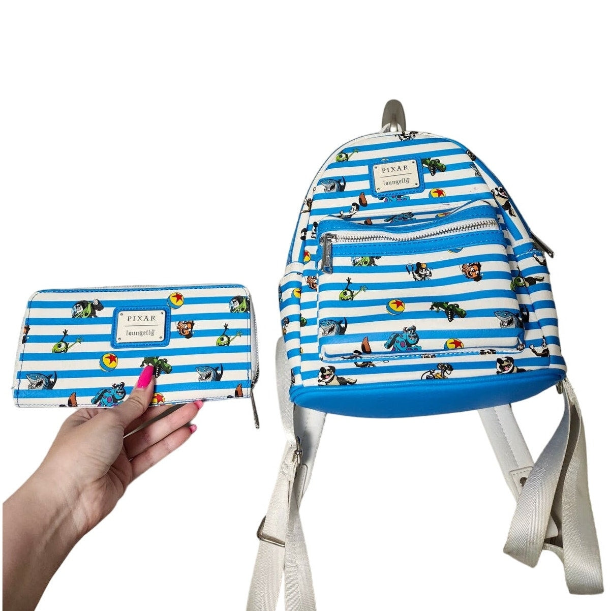 Loungefly Disney Pixar Mini Backpack & Wallet Blue White Striped