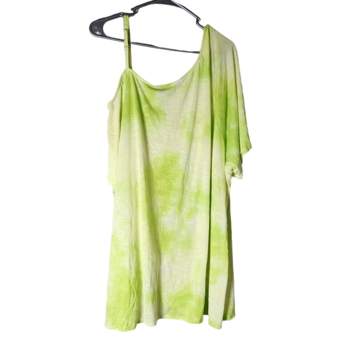 Torrid T-Shirt Size 5X Slub Off Shoulder Twist Tie Dye Green Summer