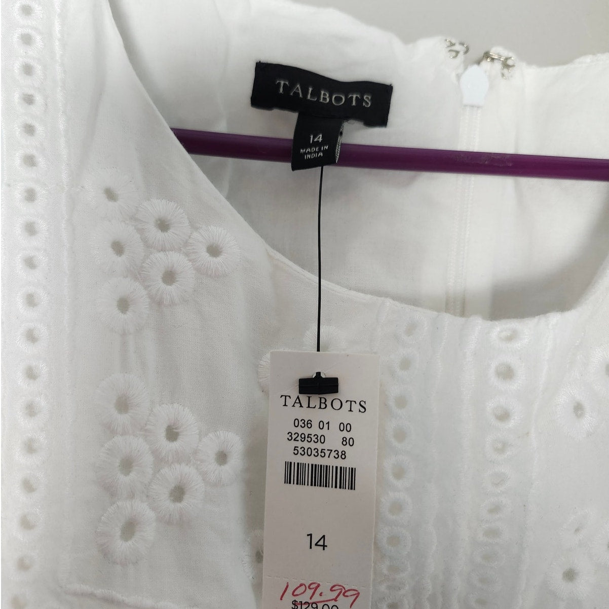 Talbots Shift Dress Plus Size 14 Classic White Eyelet Cotton NWT