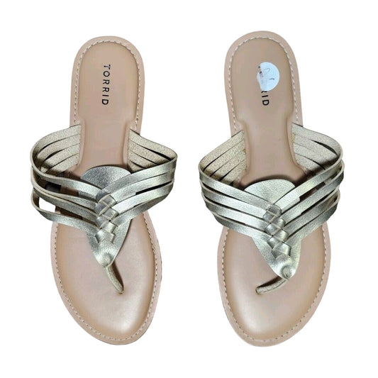 Torrid Gold Braided Flip Flops Size 12W Strappy Flat Metallic