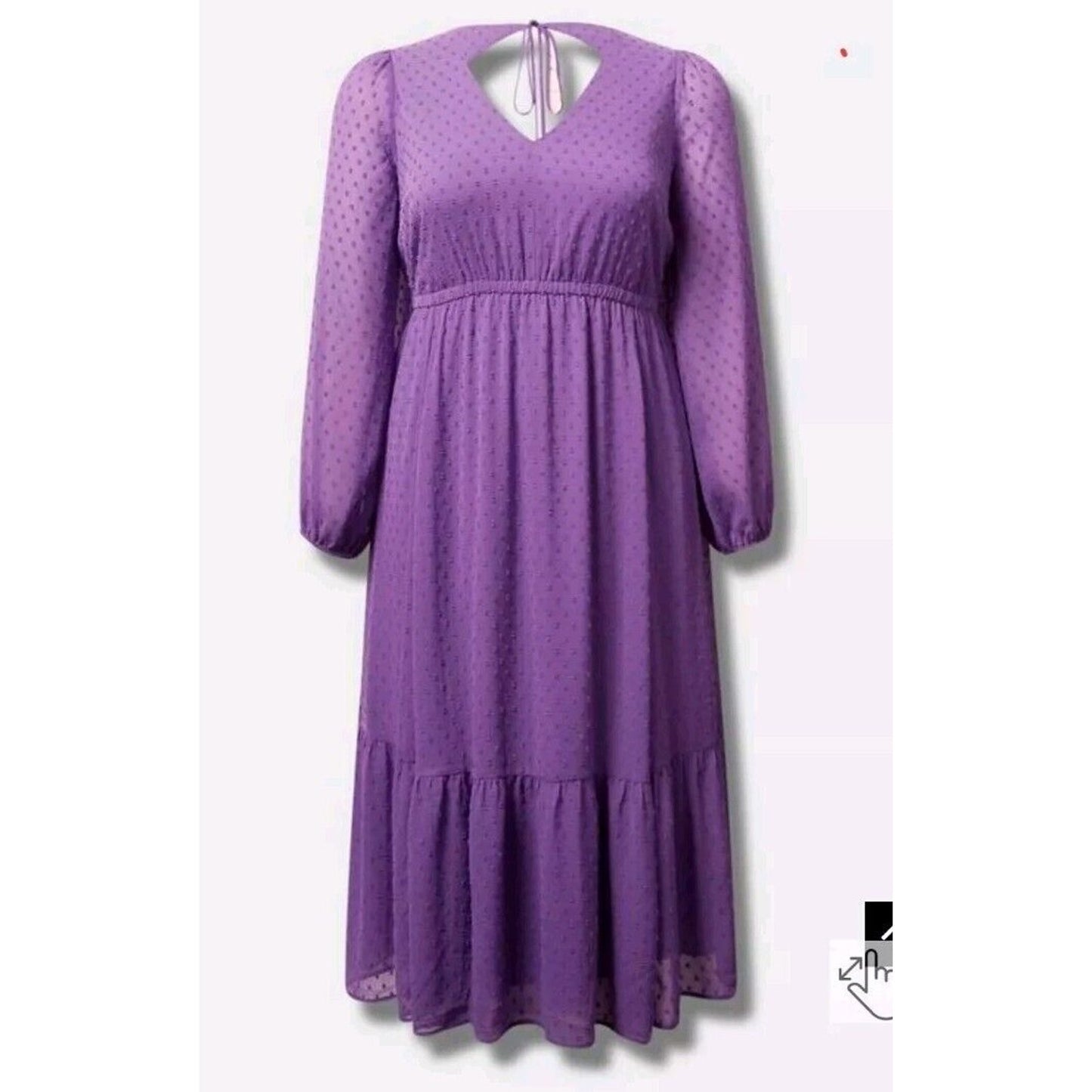 Torrid Midi Dress Plus Size 1X Tea Length Clip Dot Open Back A-Line Purple