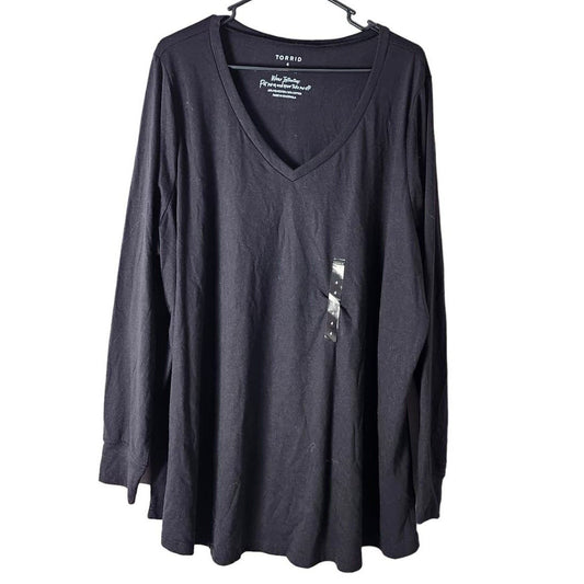 Torrid Long Sleeve T-Shirt Girlfriend Tee Plus Size 4X Black V-Neck Classic Fit