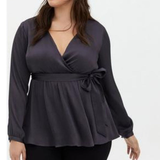 Torrid Babydoll Blouse Plus Size 4X Silver Gray Long Sleeve