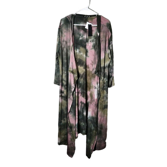 Coin 1804 Cardigan Duster Plus Size 2X Tie Dye Hooded Long Green Pink