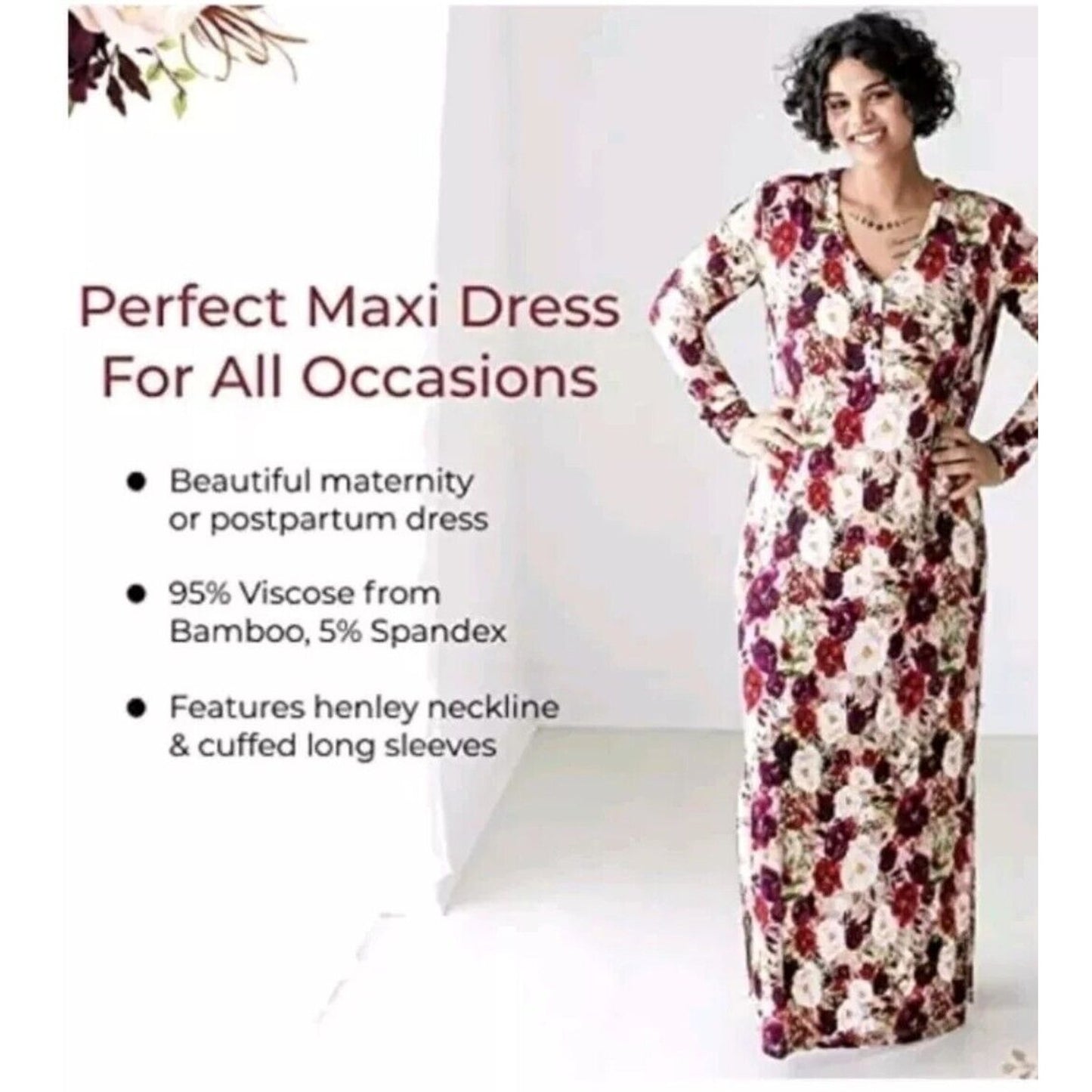 Posh Peanut Maxi Dress Plus Size 2XL Purple Gray Floral Maternity Lounge