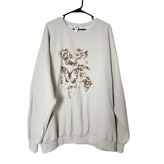 Jerzees Sweatshirt Unisex 2XL Beige Butterfly Flower Graphic Neutral