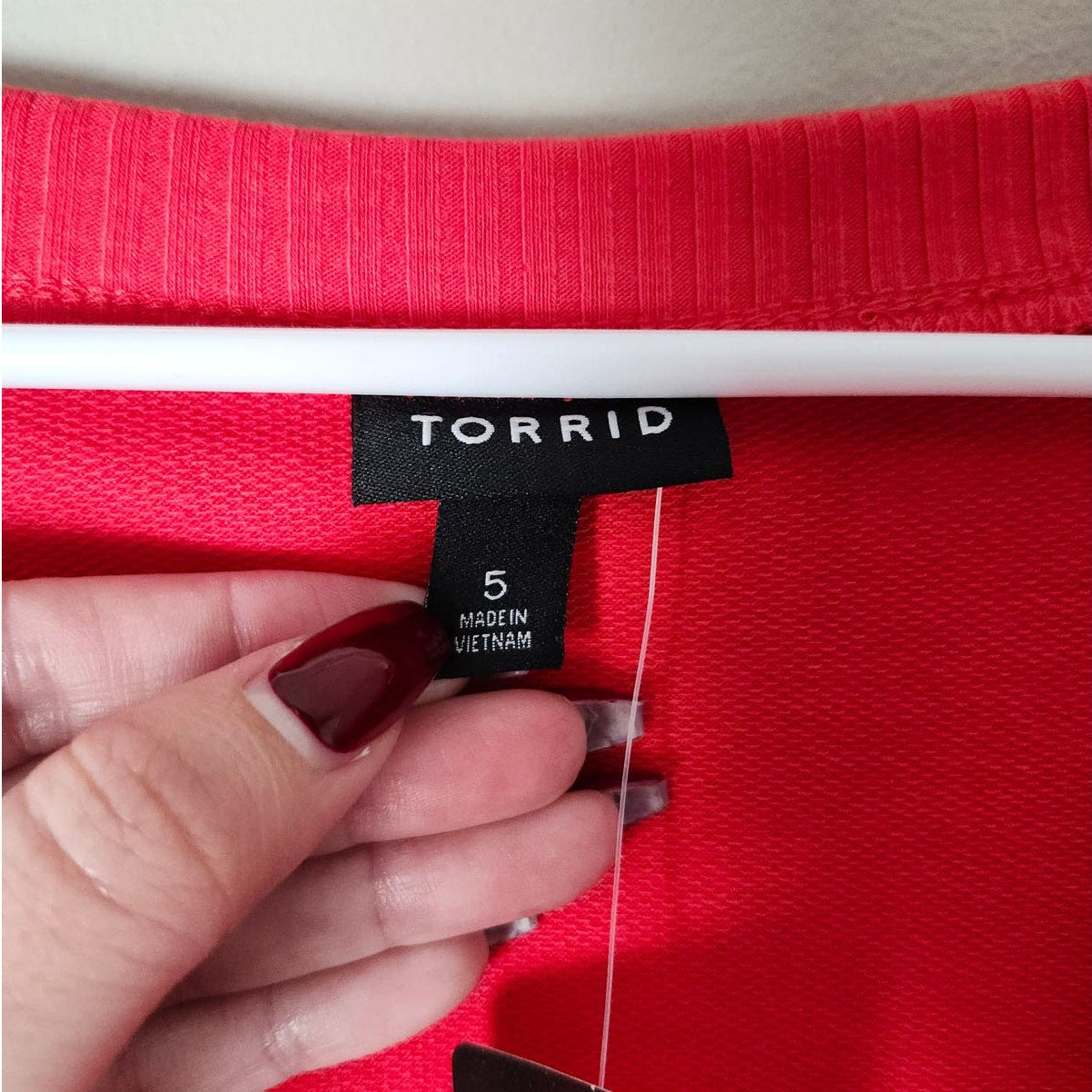 Torrid Sweatshirt Plus Size 5X V- Neck Ruffle Shoulder Red NWT