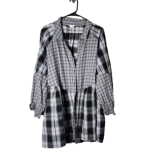 Cato Button Front Babydoll Blouse Plus Size 22/24 Gray Mixed Plaid