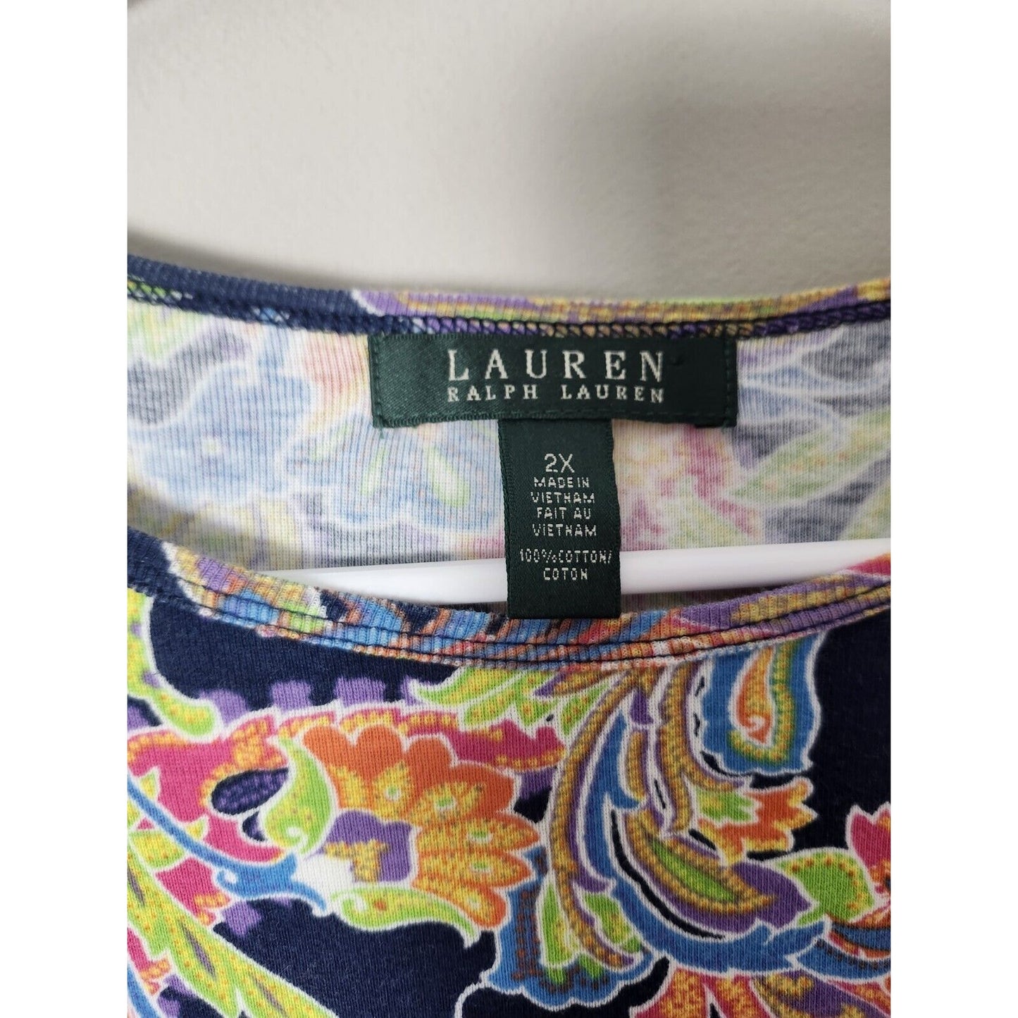 Ralph Lauren T-Shirt Tee Plus Size 2X Colorful Paisley Short Sleeve