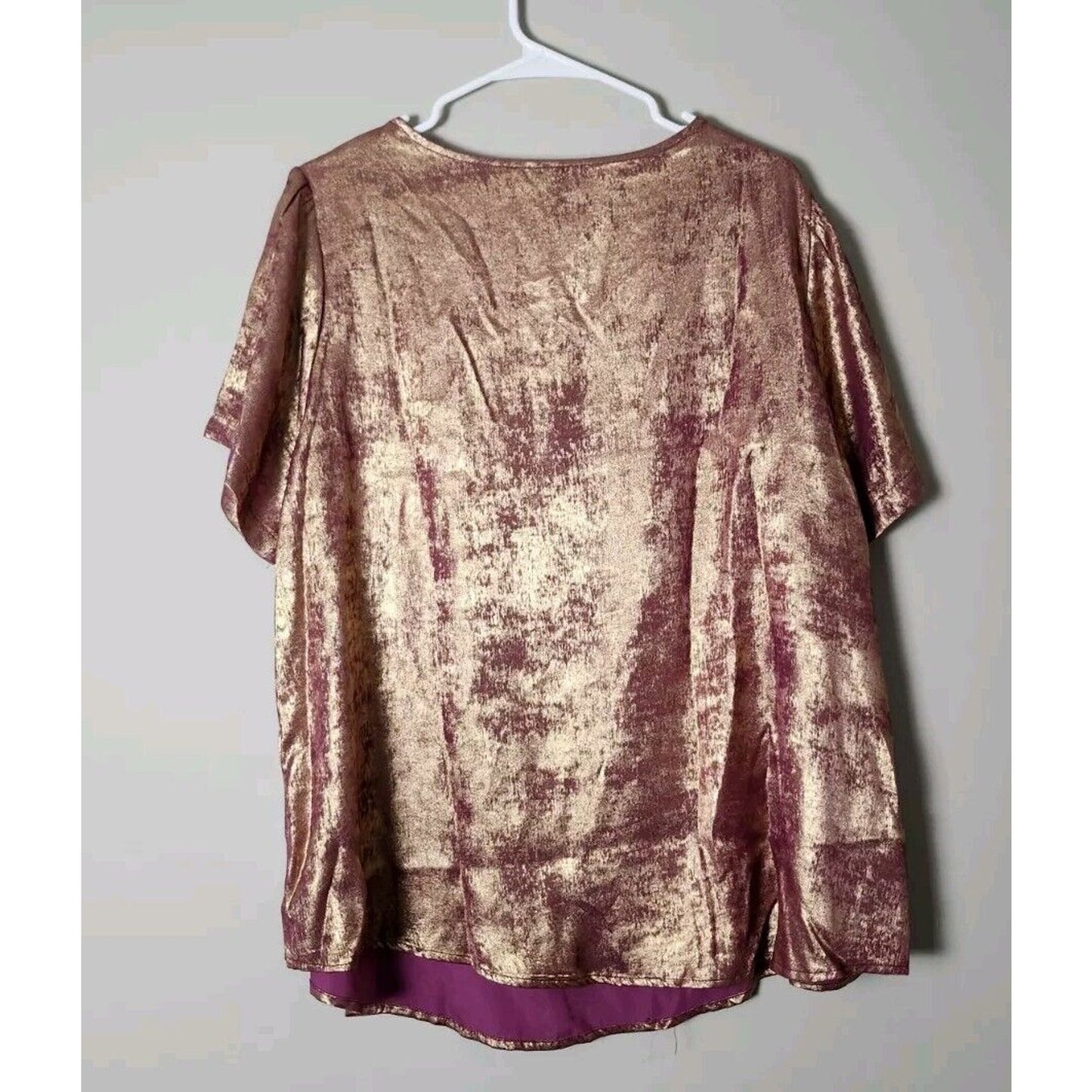 Shein Curve Blouse Plus Size 2X Metallic Gold Purple Short Sleeve V-Neck