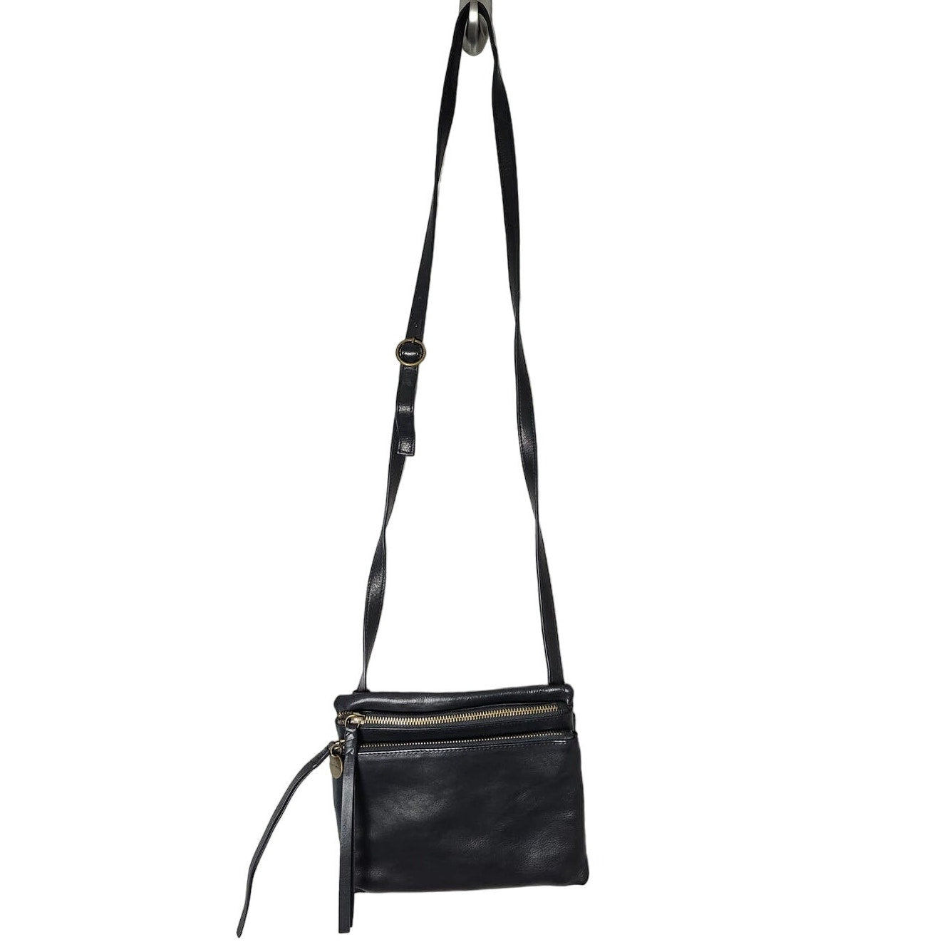 Lucky Brand Cross-body Bag Black Leather Purse Handbag Zipper