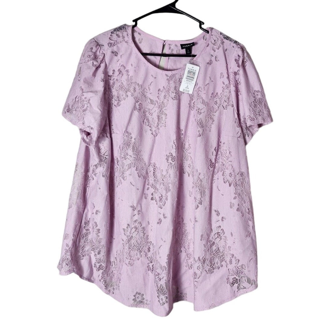 Torrid Abbey Lace Blouse Plus Size 2X Short Sleeve Purple NWT