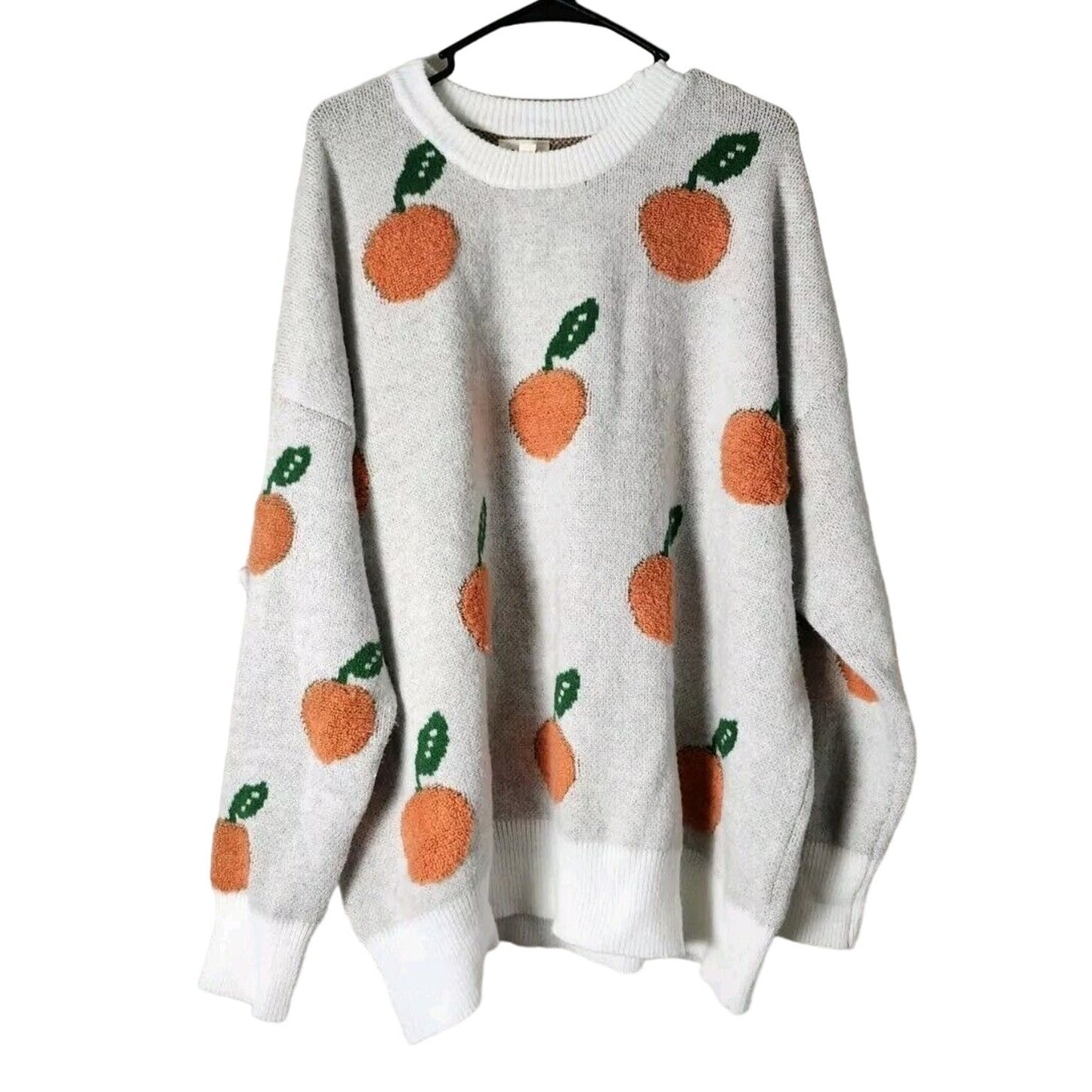 Bibi Knit Pullover Sweater Size XL Orange Fruit Print Cream