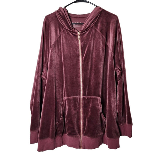 LIVI Active Zip Up Hoodie Plus Size 22/24 Burgandy Crushed Velvet Velour