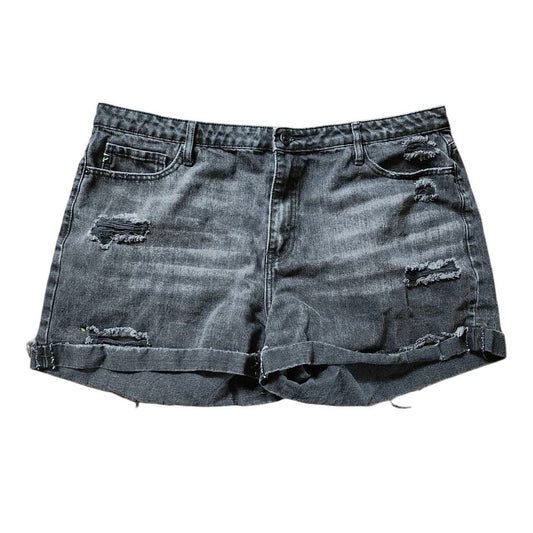 Kancan Black Denim Shorts Plus Size 2XL 18W Cuffed Distressed