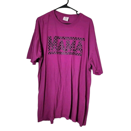 Comfort Colors Mama Short Sleeve T-Shirt Plus Size 2XL Purple Checkered Graphic