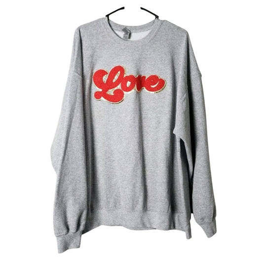 Gildan Sweatshirt Unisex Size 2XL Gray Love Patch Red Valentine's Day Graphic