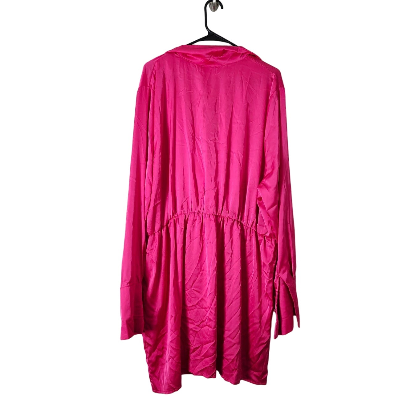 Pretty Little Thing Mini Shirt Dress Plus Size 22 Pink Satin Wrap Front NWT