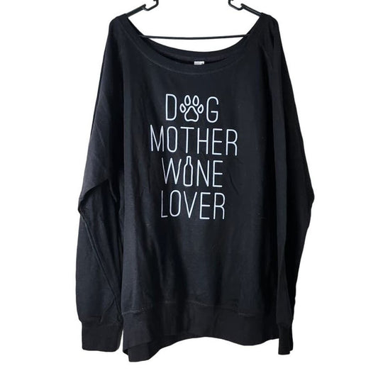 Air Waves Black Long Sleeve Sweatshirt Plus Size 4X "Dog Mother Wine Lover"