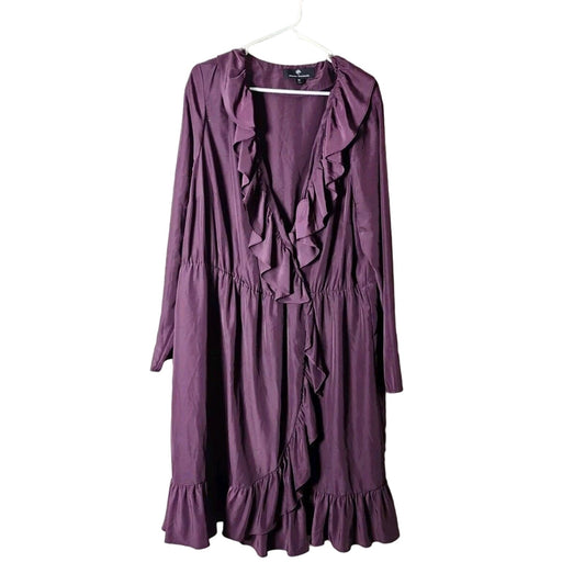 gb x Amanda Uprichard Malia Dress 2X Purple Ruffle Mini Faux Wrap Long Sleeve