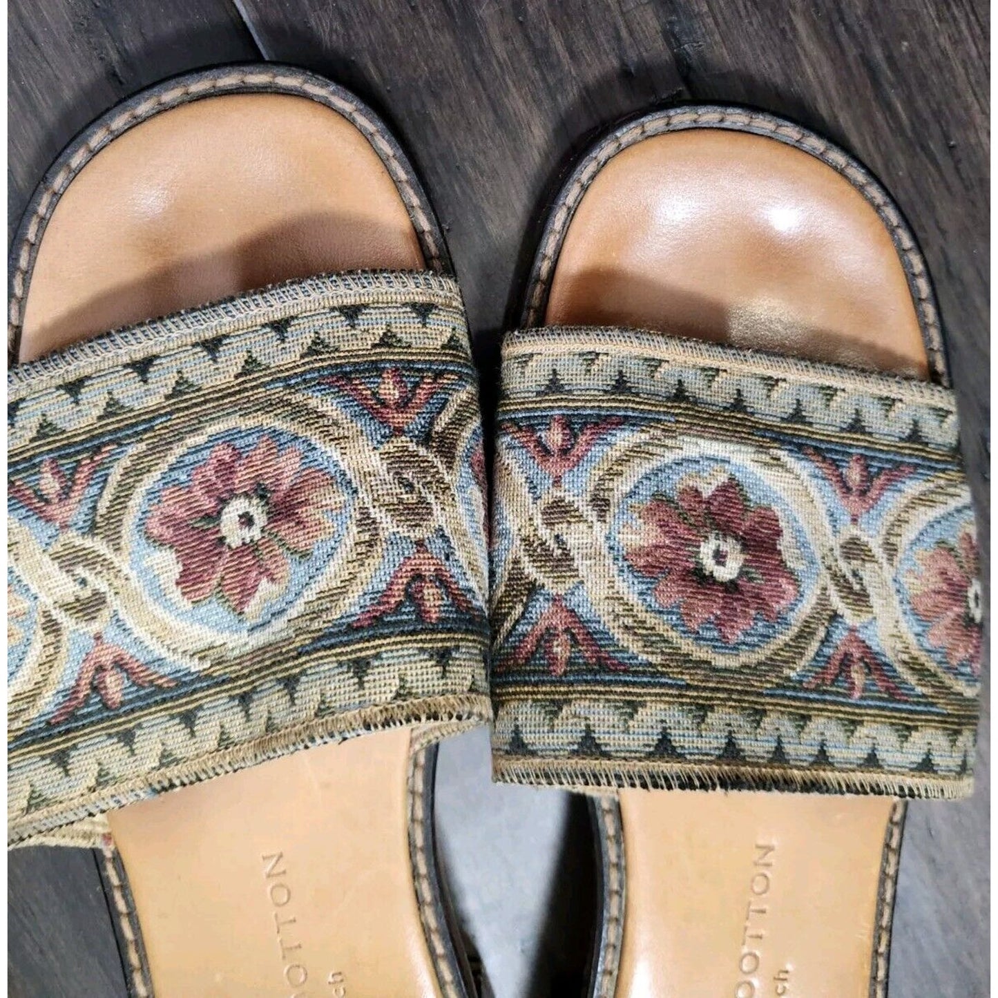 Stubbs & Wootton Slides Sandals Size 8.5 Tapestry Needlepoint Leather Flats